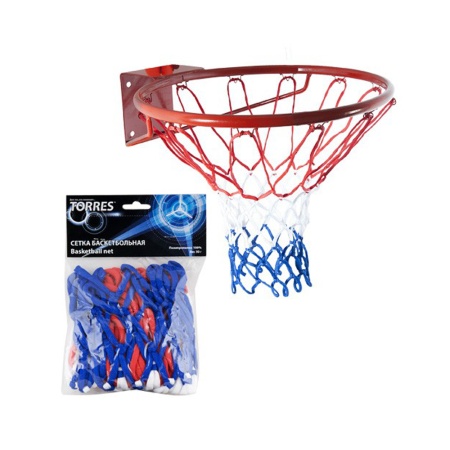 Купить Сетка баскетбольная Torres, нить 4 мм, бело-сине-красная в Камышине 